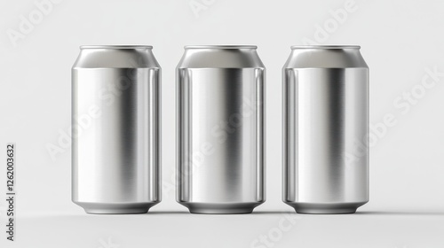 Three Blank Aluminum Beverage Cans on White Background photo