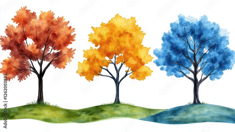 Vibrant autumn foliage, four trees in a kaleidoscope of colors four Vibrant autumn foliage, four trees in a kaleidoscope of colors four