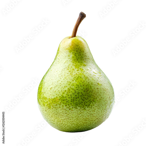 Ripe Green Pear Isolated on Clean White Background, Close-up View