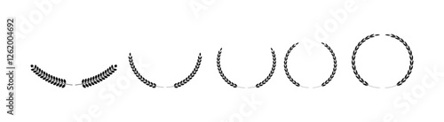 vector laurel leaves, Black circular laurel olive branches, wreaths and branches with leaves. Hand drawing laurel wreaths and branches collection. Laurels wreaths.