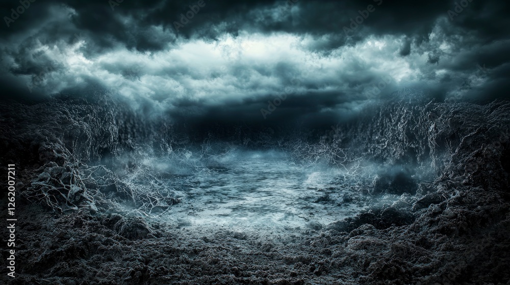Fototapeta premium Eroding whispering void a landscape of muted mystique nature’s canvas dramatic sky atmospheric photography