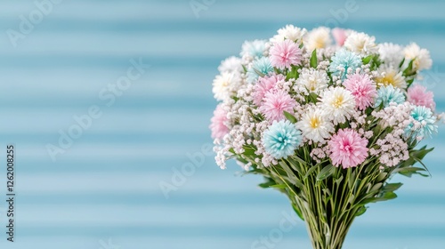 Pastel Flowers Bouquet on Light Blue Background