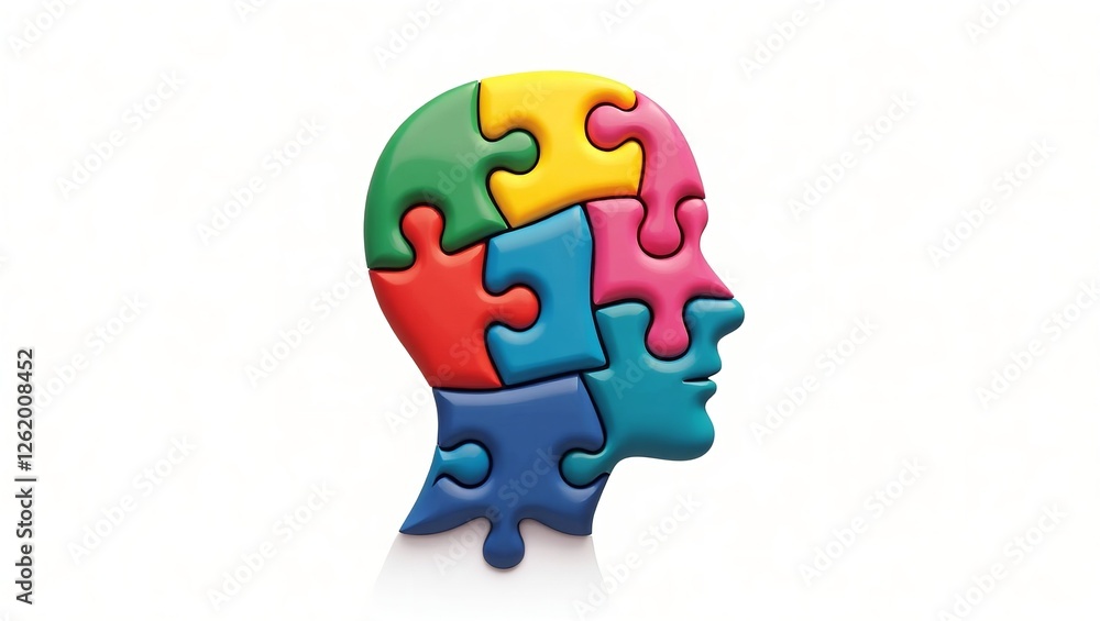 A Vibrant Intricately Designed 3D Puzzle Head A Vibrant Intricately Designed 3D Puzzle Head
