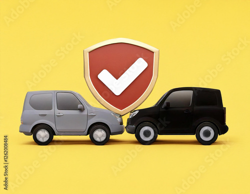 Generated Image by Firefly.  Car crash with Shield icon, Concepts of a symbol for car insurance, vehicle car auto repair service maintenance.