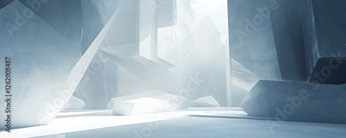 A serene and captivating ice cave, illuminated by soft light that highlights the jagged crystalline formations