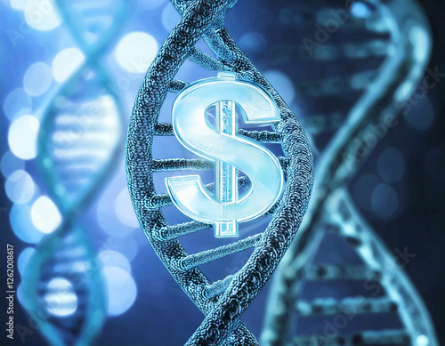 Generated Image by Firefly. The blue dollar symbol that glows comes from the helix DNA behind the concept of people or individuals who have genetics about working appropriately for the business.