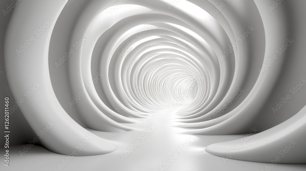 Obraz premium White futuristic tunnel, abstract architecture, bright light, background design, website banner