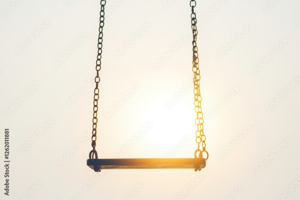 Empty swing set hanging in the sun with steel chains Empty swing set hanging in the sun with steel chains