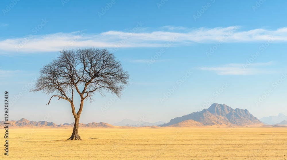 Lone tree desert landscape, mountains background, nature scene, travel photography Lone tree desert landscape, mountains background, nature scene, travel photography