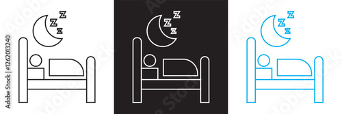 Sleep  icon set. Sleeping person, sleep, night rest, bed, pillow, sleeping pills icon . Series  icons.  isolated on white and black background. vector illustration. EPS 10