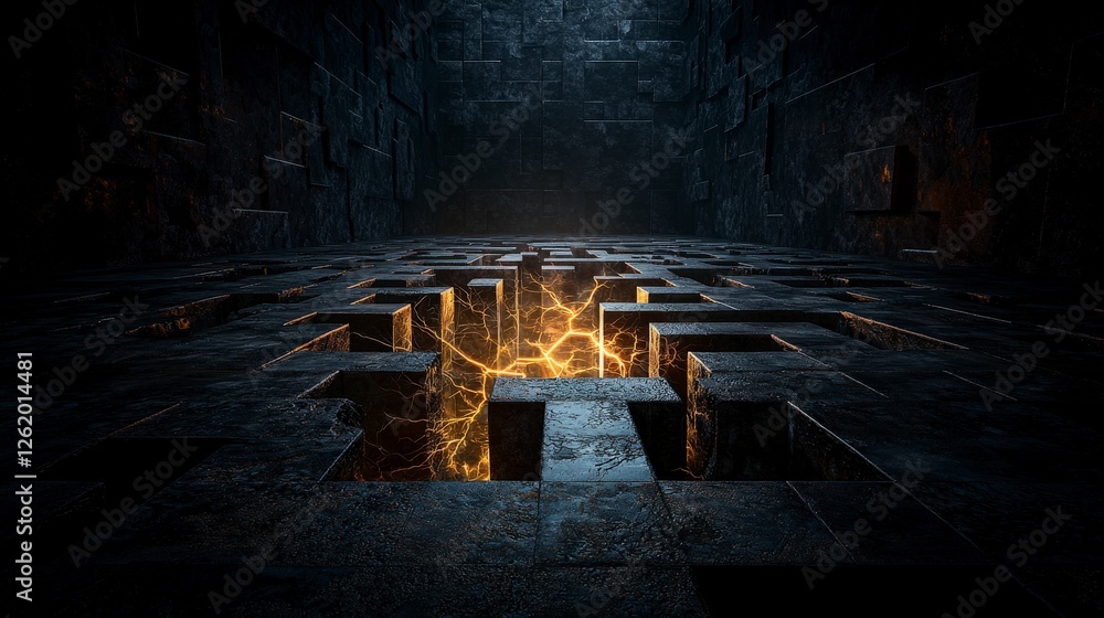 Obraz premium Challenging the abyss maze of shadows and light in a dark realm digital art mysterious atmosphere