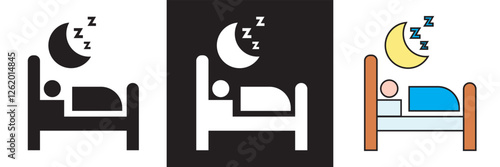 Sleep  icon set. Sleeping person, sleep, night rest, bed, pillow, sleeping pills icon . Series  icons.  isolated on white and black background. vector illustration. EPS 10