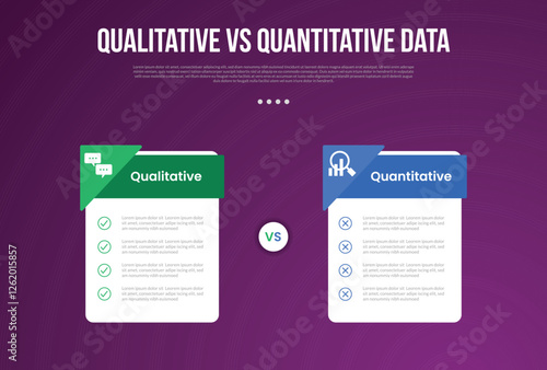 qualitative vs quantitative data infographic outline style with 2 point comparison template with price box table with triangle header badge for slide presentation