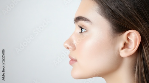 Wallpaper Mural Profile view of a young woman with clear skin against a neutral background, highlighting natural beauty and serene expression. Torontodigital.ca