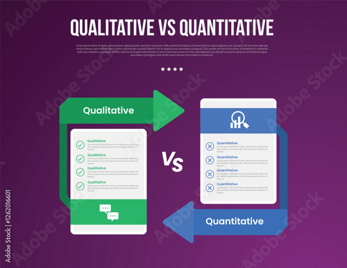 qualitative vs quantitative data infographic outline style with 2 point comparison template with price table box with arrow opposite direction for slide presentation