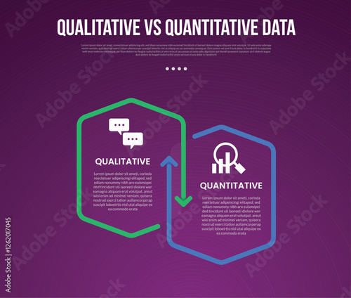 qualitative vs quantitative data infographic outline style with 2 point comparison template with outline box arrow opposite direction for slide presentation