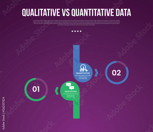 qualitative vs quantitative data infographic outline style with 2 point comparison template with creative circle up and down with percentage circle for slide presentation