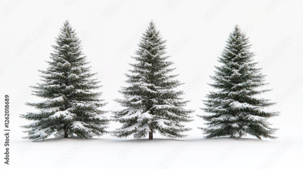 Obraz premium Pine trees blanketed with snow at Christmas time.