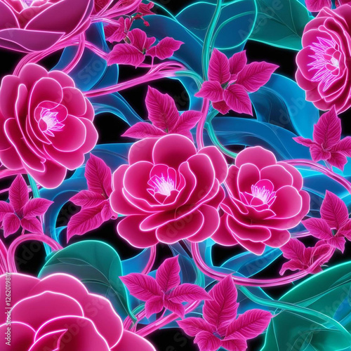 beautiful vibrant A futuristic floral background with glowing neon vines