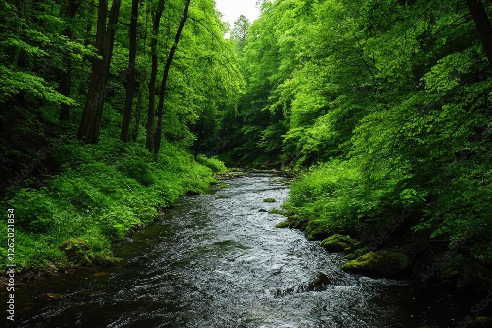 Peaceful nature scene with winding creek in woodland setting Peaceful nature scene with winding creek in woodland setting
