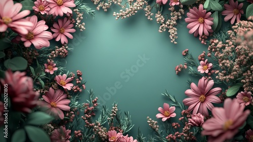 Wallpaper Mural Heart Shaped Frame Adorned with Delicate Pink Flowers and Lush Green Leaves Creating a Romantic and Charming Atmosphere Perfect for Celebrations and Special Moments Captured in Nature Torontodigital.ca