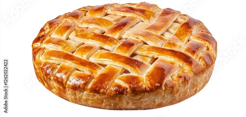 a delicious homemade pie with a golden lattice crust, classic baking, isolated on white background