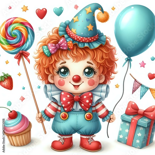 Colorful Clown with Balloons