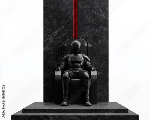 a galactic emperor sitting on a high-tech throne, sci-fi ruling power, isolated on white background photo