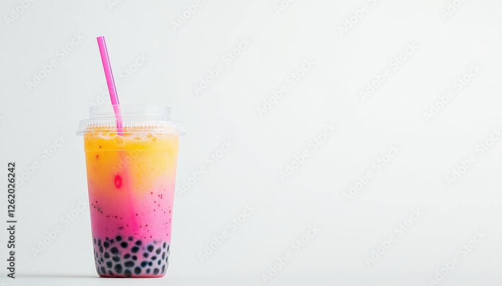 a vibrant bubble tea with tapioca pearls and a fat straw, trendy and fun drink, isolated on white background a vibrant bubble tea with tapioca pearls and a fat straw, trendy and fun drink, isolated on white background