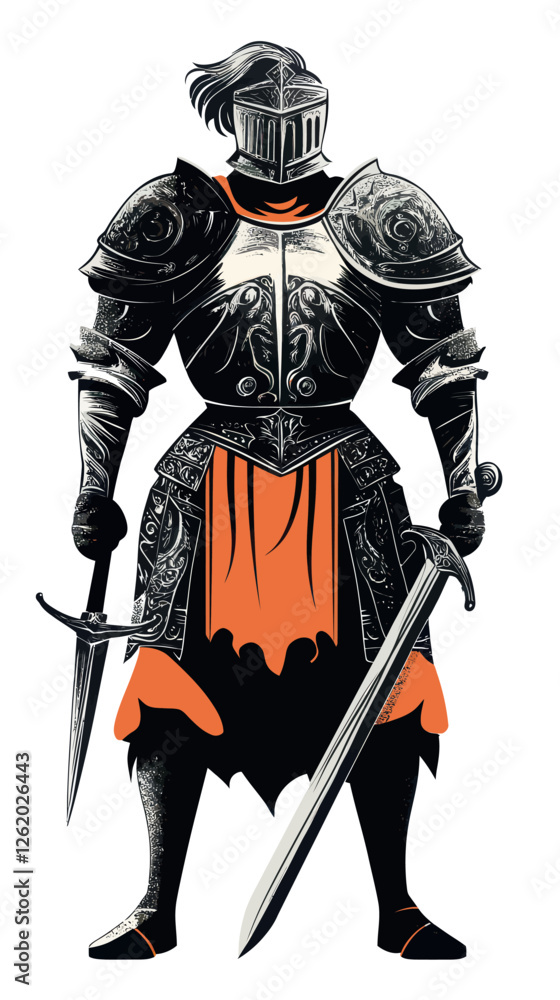 Gallant Knight in Ornate Armor: Flat Minimalist Vector Embracing Chivalric Legacy Gallant Knight in Ornate Armor: Flat Minimalist Vector Embracing Chivalric Legacy