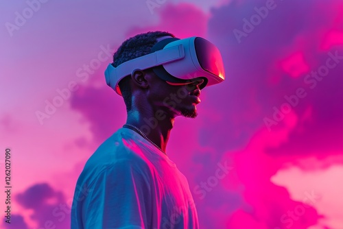 In a stock photo, a man uses VR glasses
