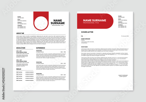 Clean resume and cover letter layout template. Minimalist resume cv template design. Vector illustration