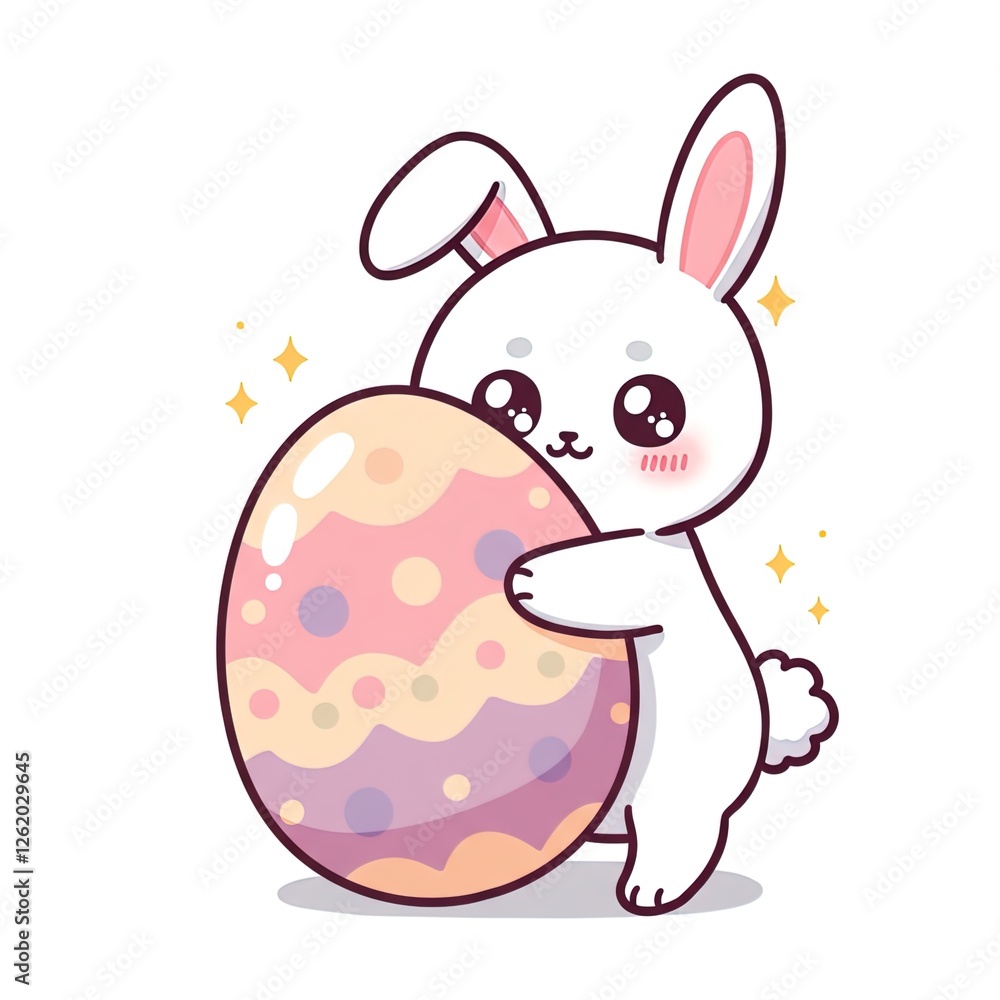 Obraz premium Cute Easter Bunny Hugging Large Decorated Egg
