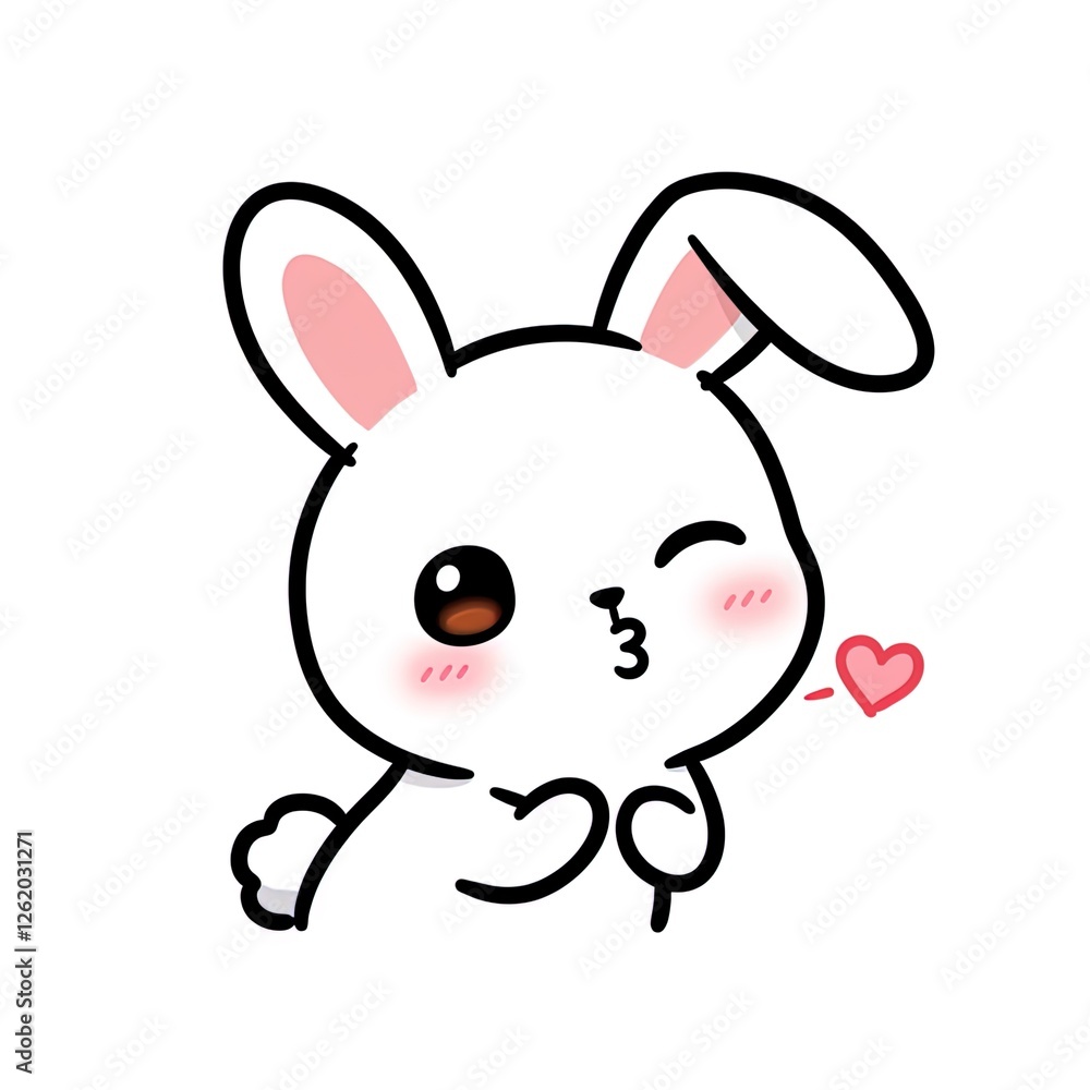 Winking Kawaii Bunny with Heart - Cartoon Illustration Winking Kawaii Bunny with Heart - Cartoon Illustration