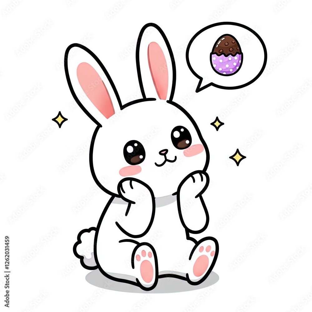 Cute Bunny Thinking About Easter Egg - Cartoon Cute Bunny Thinking About Easter Egg - Cartoon