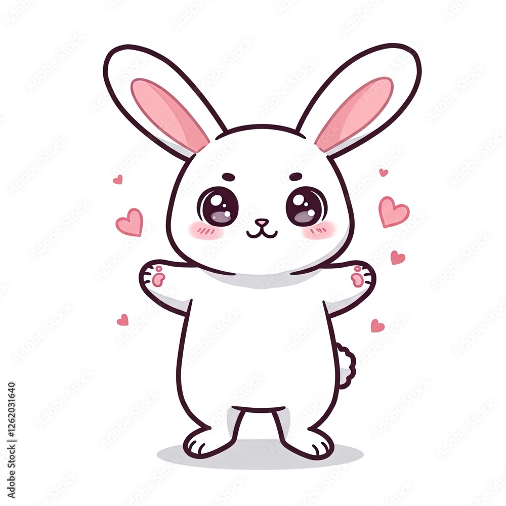 Kawaii Bunny with Floating Hearts - Cartoon Illustration Kawaii Bunny with Floating Hearts - Cartoon Illustration