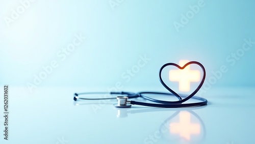 Pristine Stethoscope in Heart Shape with Glowing Medical Cross for National Doctors' Day