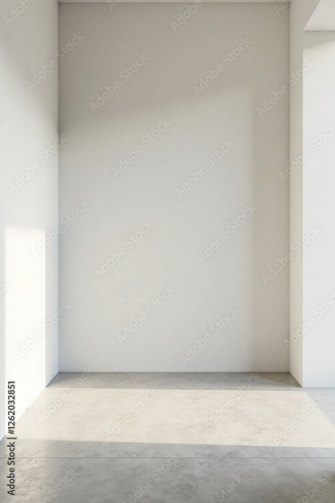 Obraz premium Empty Room Corner with Sunlight Illuminating Polished Concrete Floor and White Walls