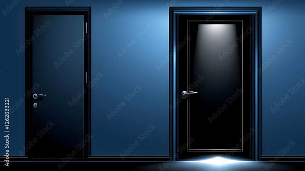 Two doors, night, illuminated doorway, choice Two doors, night, illuminated doorway, choice
