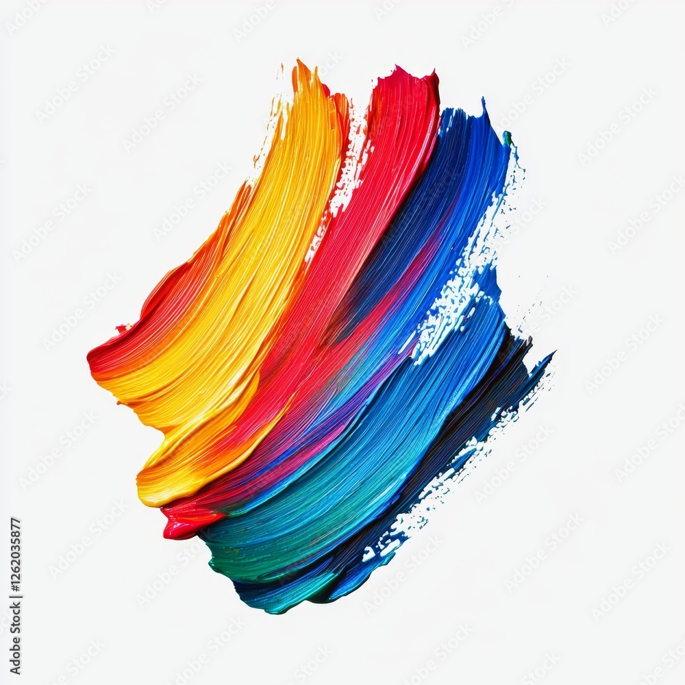 Abstract Colorful Brush Stroke with Vibrant Red, Yellow, Blue, and Green Paint Swirls on White Background for Creative Artwork and Design Abstract Colorful Brush Stroke with Vibrant Red, Yellow, Blue, and Green Paint Swirls on White Background for Creative Artwork and Design