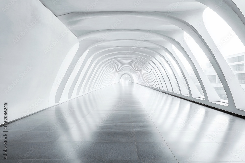 Modern white corridor with arched ceiling and reflective floor. Modern white corridor with arched ceiling and reflective floor.