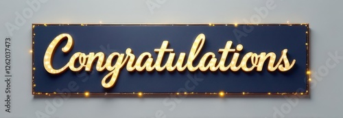Golden congratulations sign shining on blue background