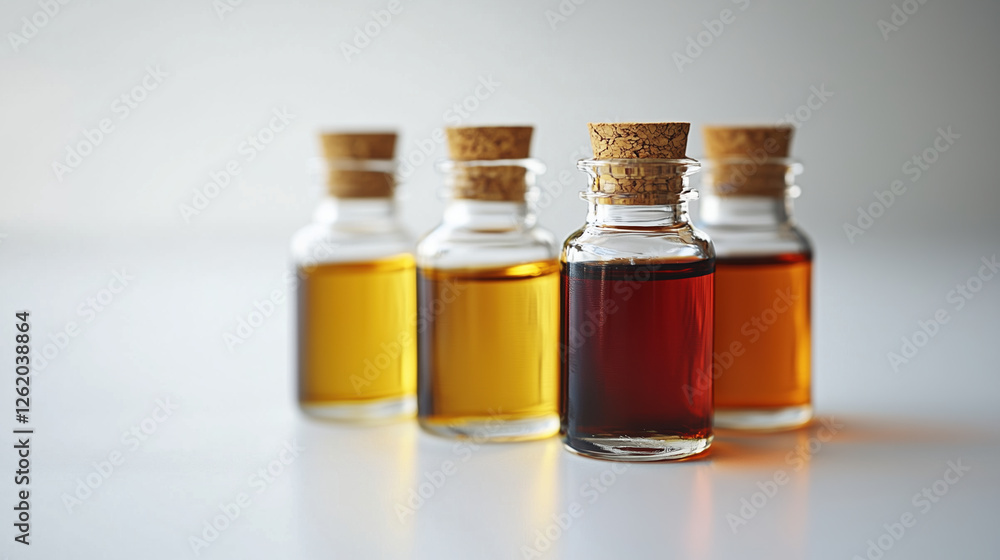 Glass bottles filled with essential oils in various colors, showcasing natural beauty and wellness. Perfect for aromatherapy and relaxation Glass bottles filled with essential oils in various colors, showcasing natural beauty and wellness. Perfect for aromatherapy and relaxation