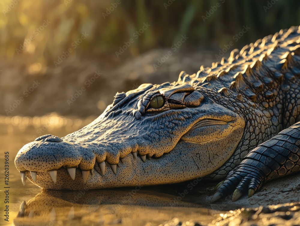 Fototapeta premium Alligator resting on muddy riverbank