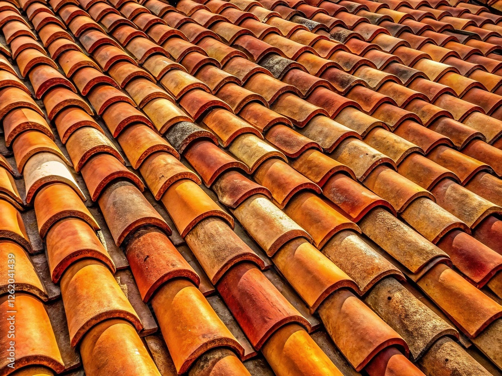 Red-Brown Terracotta Roof Tiles Overlapping Pattern - Architectural Detail Stock Photo Red-Brown Terracotta Roof Tiles Overlapping Pattern - Architectural Detail Stock Photo