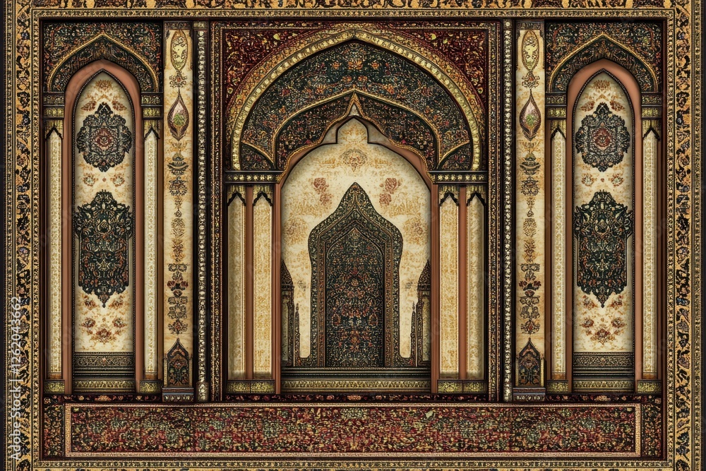 Obraz premium Intricate Floral Design with Arched Windows and Elegant Patterns