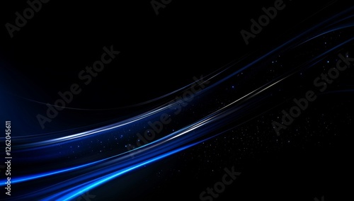 Abstract blue light streaks on black background, futuristic design, website banner