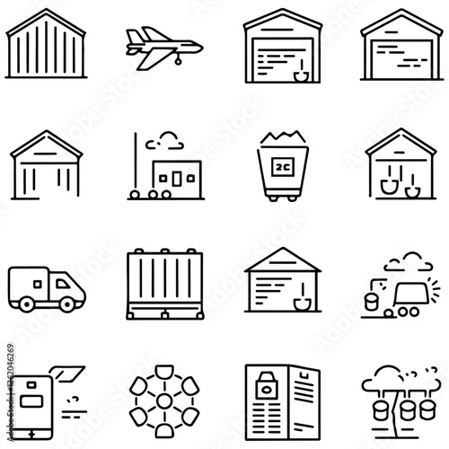 Storage and logistics line icons collection................................