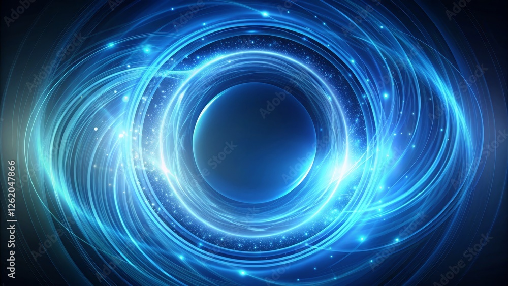 Vibrant Energy Swirls with Central Sphere in Cosmic Blue Light Vibrant Energy Swirls with Central Sphere in Cosmic Blue Light