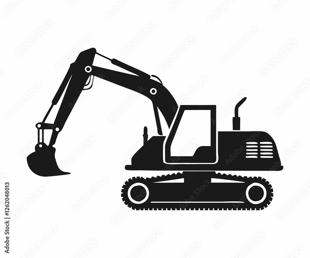 Simple Black Silhouette of a Construction Excavator Simple Black Silhouette of a Construction Excavator